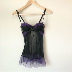 NWOT! Adore Me Black and Purple Tulle Chemise